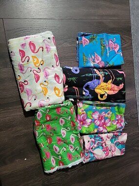 Lot 6 Different Flamingo Pattern Multicolor Fabric Flannel Cotton Twill Vtg